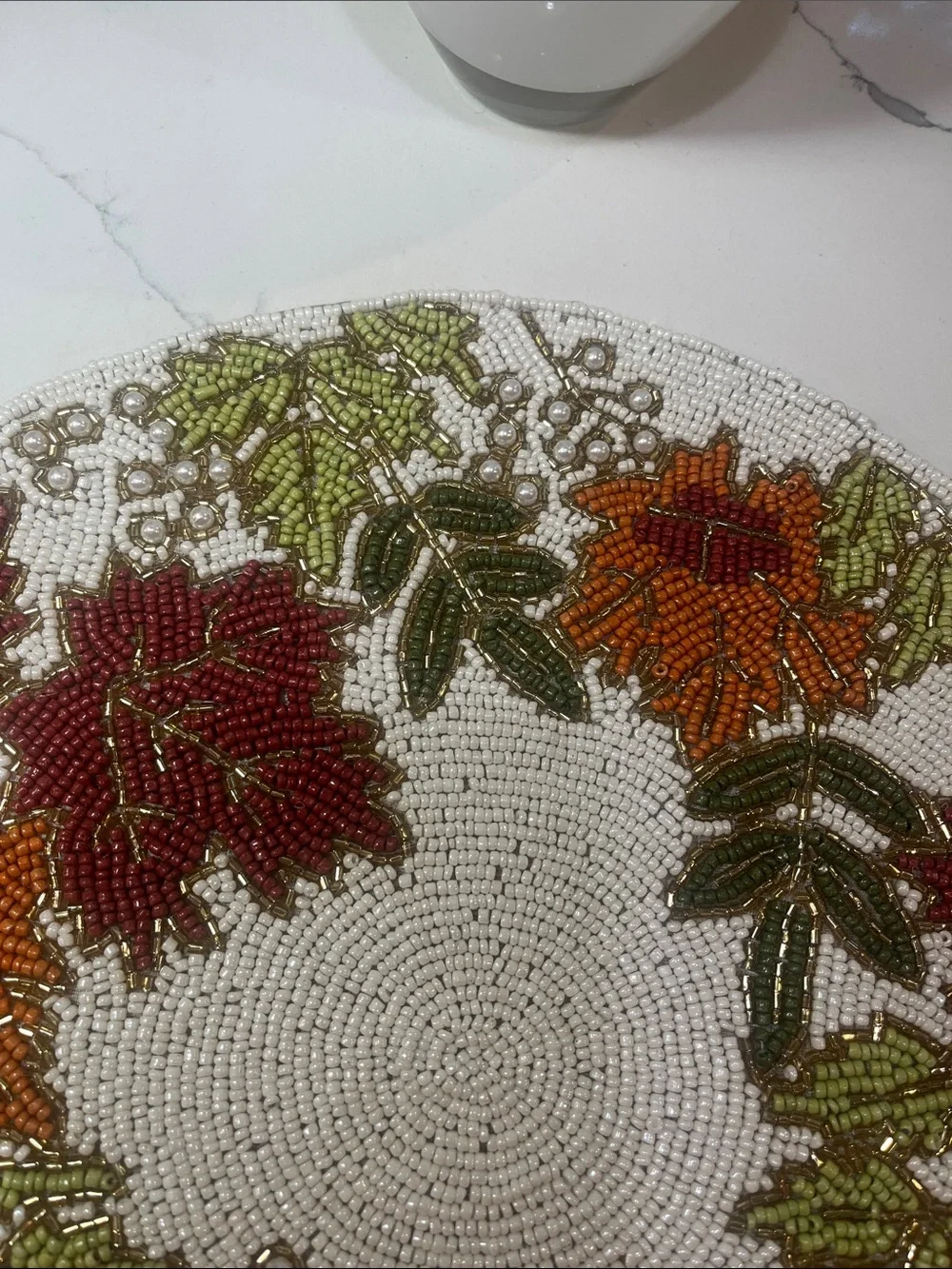 Tahari FALL LEAVES Beaded Placemat Charger 14” Multicolor Fall Thanksgiving NEW